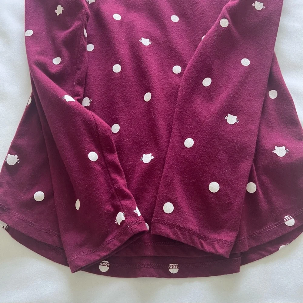 Justice Long Sleeve Tee Maroon Cat polka‎ dot Size 8